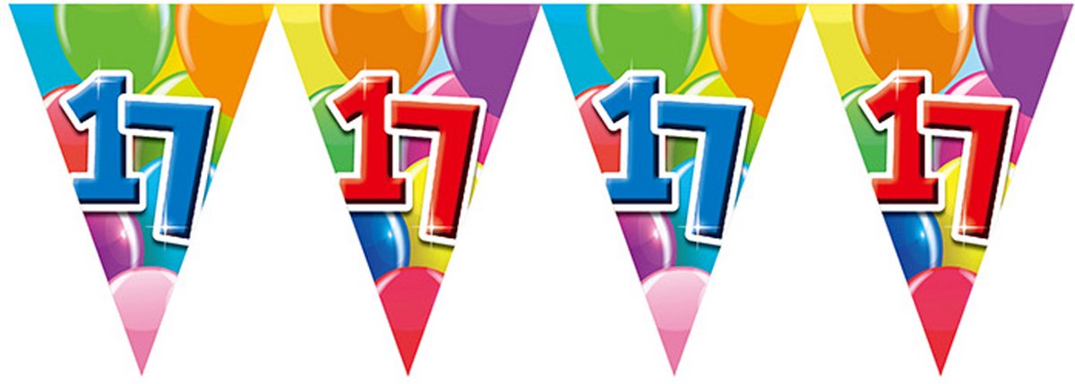 2x Vlaggenlijn 17 jaar 10 meter dubbelzijdig bedrukt - Verjaardag Feestje Vlag Vlaggen Versiering Slinger Feestdecoratie Decoratie
