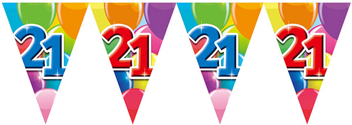 2x Vlaggenlijn 21 jaar 10 meter dubbelzijdig bedrukt - Verjaardag Feestje Vlag Vlaggen Versiering Slinger Feestdecoratie Decoratie