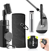 Set Accessoires de golf Stripe : brosse de Cleaner pour clubs de Golf avec vaporisateur Water , microfibre pour Tassen de Golf avec clip, affûteur de Golf et Kit de nettoyage Golf - Score Teller