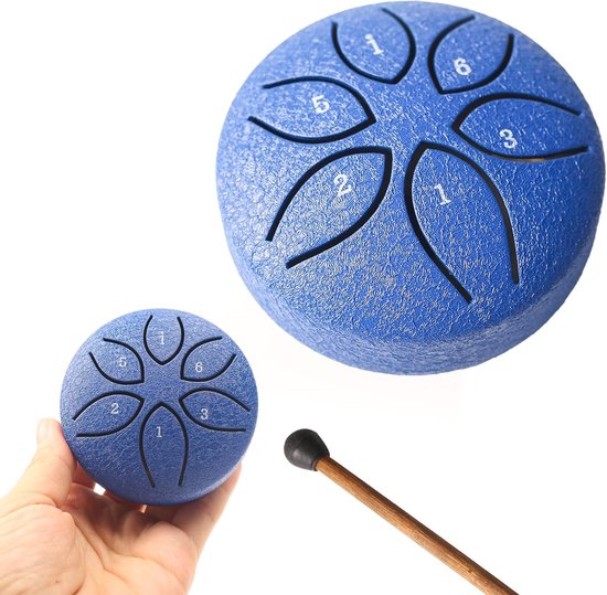 1 Stuk Mini Steel Tongue Drum - 3 inch 6-toetsen Steel Hand Pan Drum - Outdoor Rain Drum Instrument - Voor Kamperen, Meditatie of Yog (Blauw)