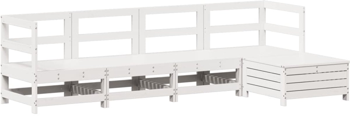The Living Store 5-delige Loungeset massief grenenhout wit - Loungeset - Tuinlounge - Lounge Bank - Buitentijd - Teak
