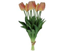 Countryfield Kunst tulpen boeket Fleur - 10x stuks - oranje - real touch - 41 cm - levensechte kunstbloemen