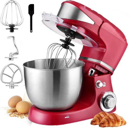 Royalty Line® PKM1600 Keukenmachine - 6 Liter - Keukenrobot - Mixer Met Mengkom - 1600W Keukenmixer - Rood