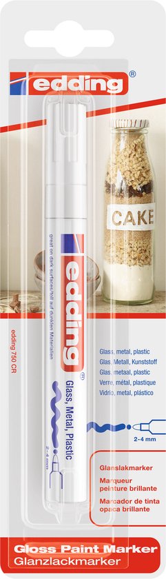 edding 750 Marqueur peinture brillante - blanc - 1 feutre peinture brillante - pointe ronde 2-4mm - pour dessin, coloriage, scrapbooking - étanche, très opaque