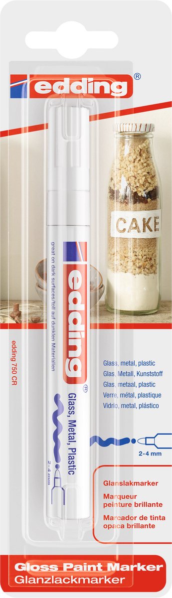edding 750 lakmarker wit - 2-4mm - met een hoge weerstand tegen hitte en blootstelling aan licht - o.a. geschikt voor permanent markeren/versieren/tekenen op glas, metaal, plastic en gecoat papier — cadeau in Cadeau-ideeën - foto 6