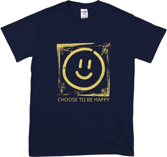 Grappig Dames en Heren T Shirt - Quote: Choose To Be Happy - Smiley - Blauw - Plus Size 5XL