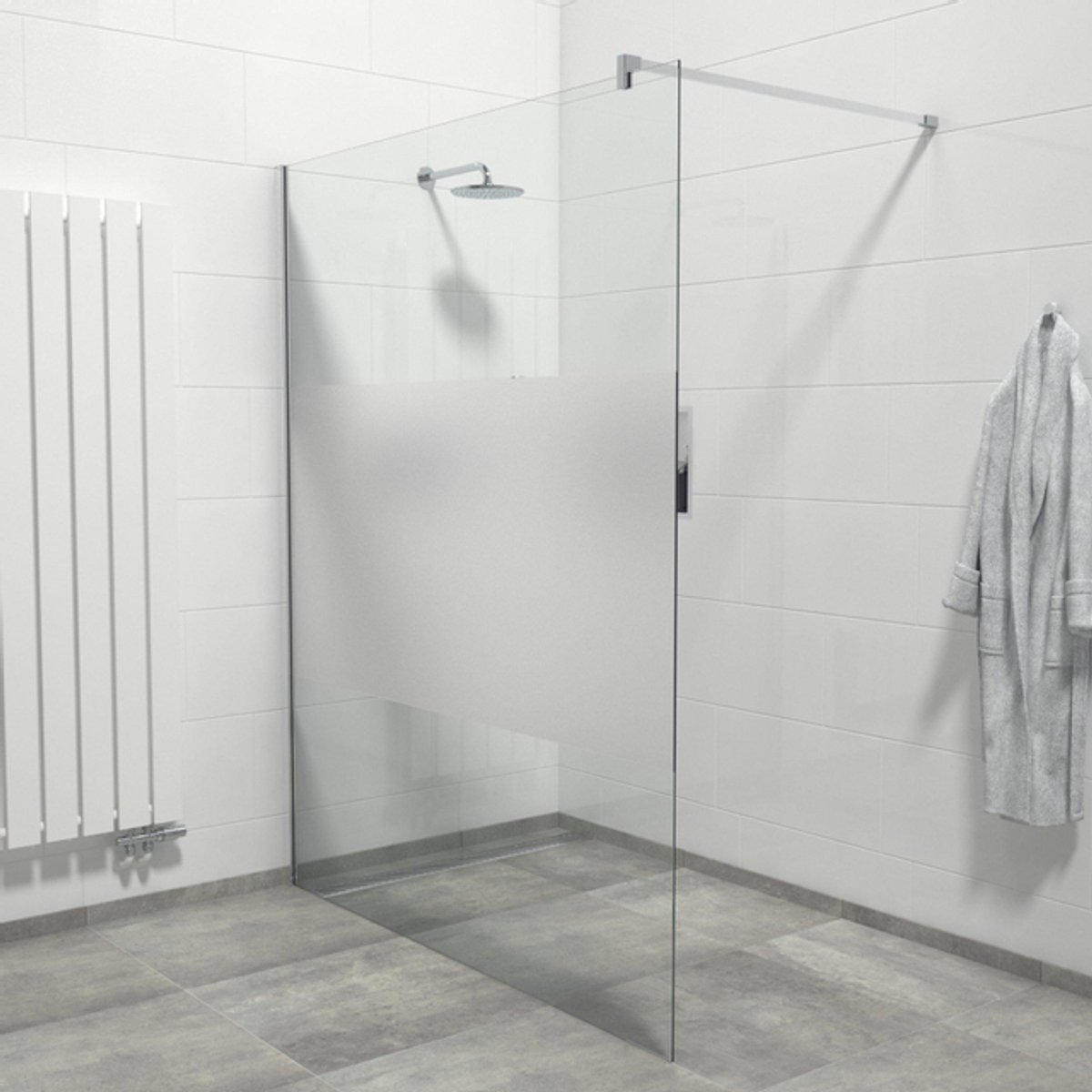 Marenza Bellini Inloopdouche - 140x200cm - veiligheidsglas - helder glas - matte band - anti kalk - chroom