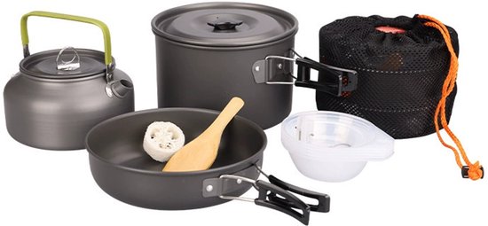 Opvouwbare campingpannen - voor 2-3 personen Buitenpicknick Kamperen Wandelen - Roestvrij Staal Campingpot - Kookgerei - Kookset - Camping Pannenset - Outdoor Cooking - Kookgerei servies - Keukengerei set - Camping Kookset van Merkloos — afbeelding 4