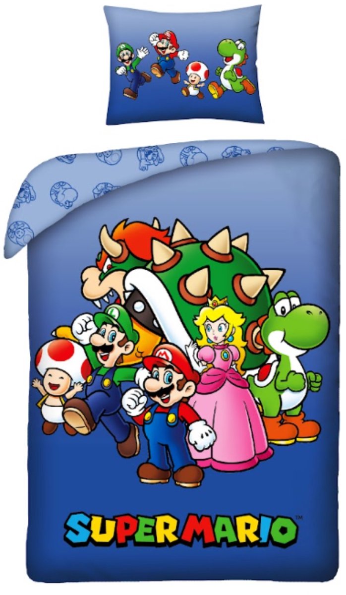 Super Mario Dekbedovertrek - 140 x 200 cm - Polyester - Donkerblauw