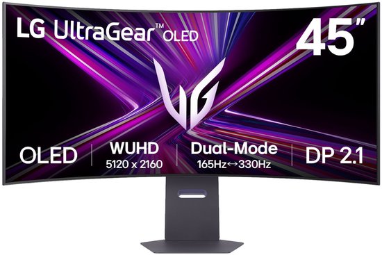 LG UltraGear OLED 45GX950A - 5K - Curved Ultrawide Gaming Monitor - Dual-Mode 165hz/330hz - USB-C 90W - Displayport 2.1 - 45 inch