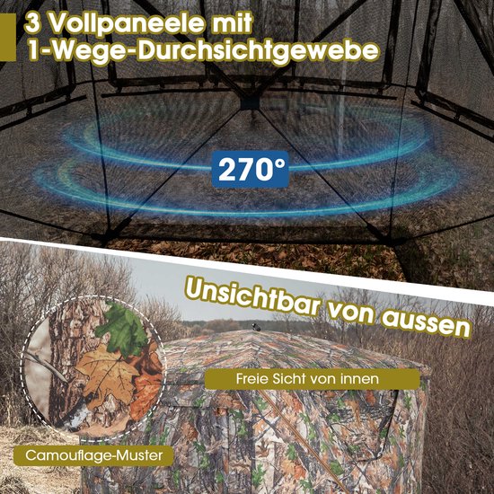COSTWAY Eenzijdig doorzichtige 270° jachttent, pop-up schuilplaats voor 2-3 personen, met geruisloos schuiframen en draagtas, jachtverstopplaats voor de jacht op herten en kalkoen, camouflage van Costway — afbeelding 2