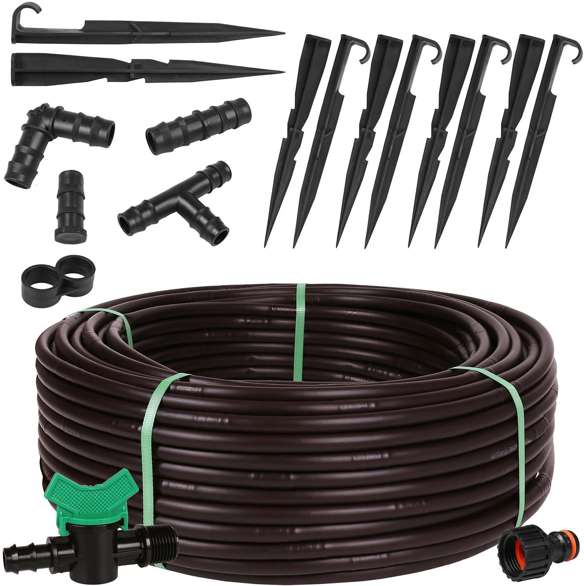 Watermil Drip Systeem Druppelslang Druppelbuis Bruine Drukgecompenseerde Druppelleiding voor besproeien van bloemperken en plantrijen, waterbesparing 16mm / 2.2 LPH Druppelafstand 33 cm / 25m + accessoire