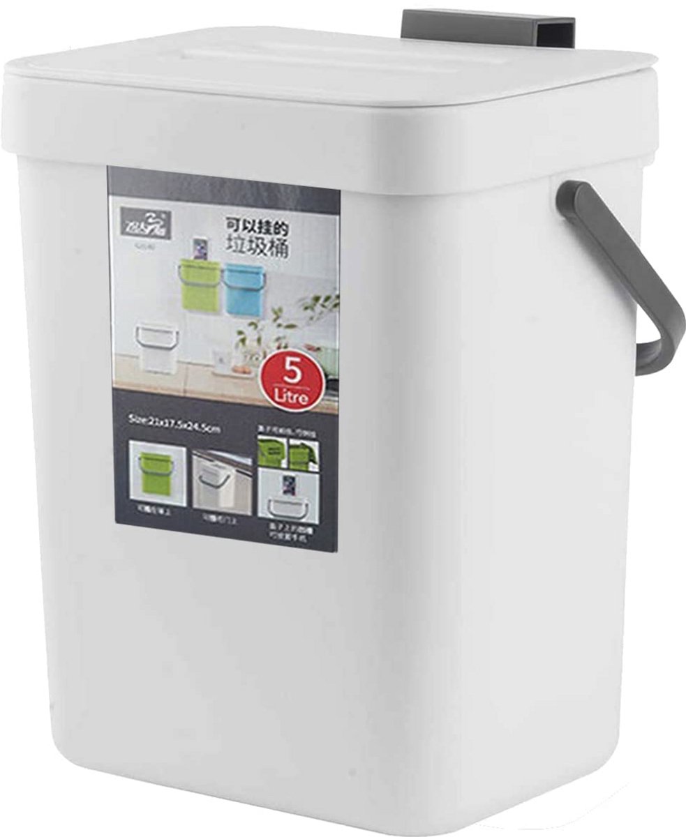 Kleine Afvalemmer met Deksel - Hangende Vuilnisemmer voor Keuken, Badkamer, en Meer (5 Liter)