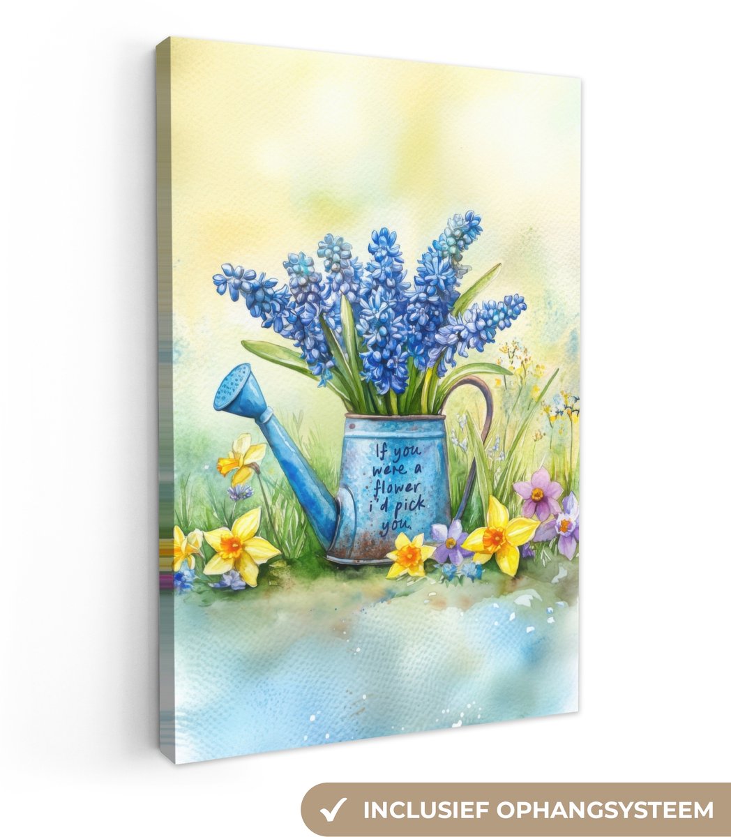 Canvas schilderij 80x120 cm - Exclusieve wanddecoratie Lavendelbloemen - Quote - Gieter - 