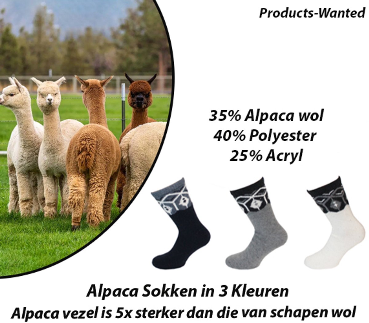 6-Paar Alpaca Wollen Sokken in 3 Kleuren 39-42
