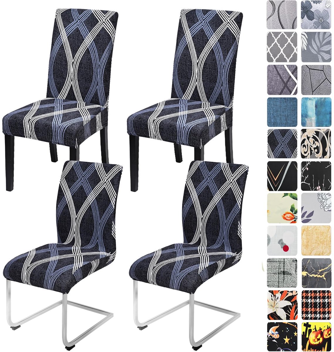 My Ninki ® Elastische Stoelhoezen Set van 4/6 voor Eetkamer, Keuken en Hotelstoelen