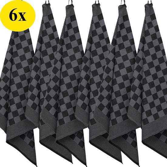 Essuies de vaisselle - Restauration - Lot de 6 - Katoen - À carreaux - Zwart- Anthracite