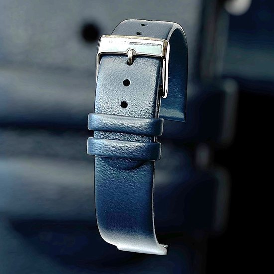 bracelet de montre-20mm-cuir véritable-bleu-droit-doux -plat-20mm
