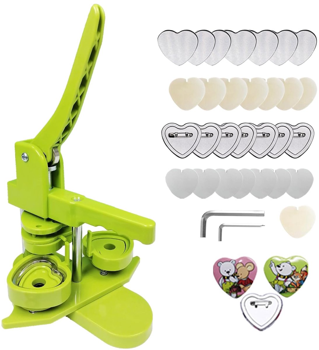 Hartvorm Buttonmachine voor het Maken van Badges - Compleet met 100 Knooponderdelen en Gereedschappen