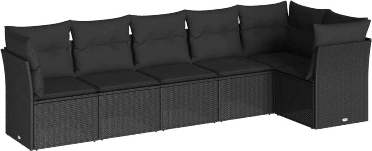 The Living Store 6-delige Loungeset met kussens poly rattan zwart - Tuinbank - Lounge Set - Buitendecoratie - Outdoor Furniture - Pe Rattan