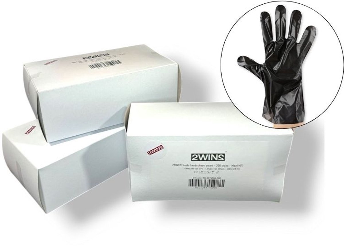 2WINS® - Zwarte Sushi handschoenen- maat M/L - 200 stuks