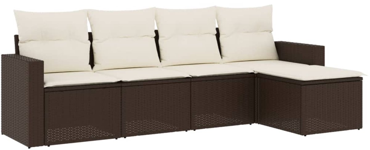 The Living Store 5-delige Loungeset met kussens poly rattan bruin - Tuin Lounge Set - Loungebank - Buitendecoratie - Tuinset - PE Rattan