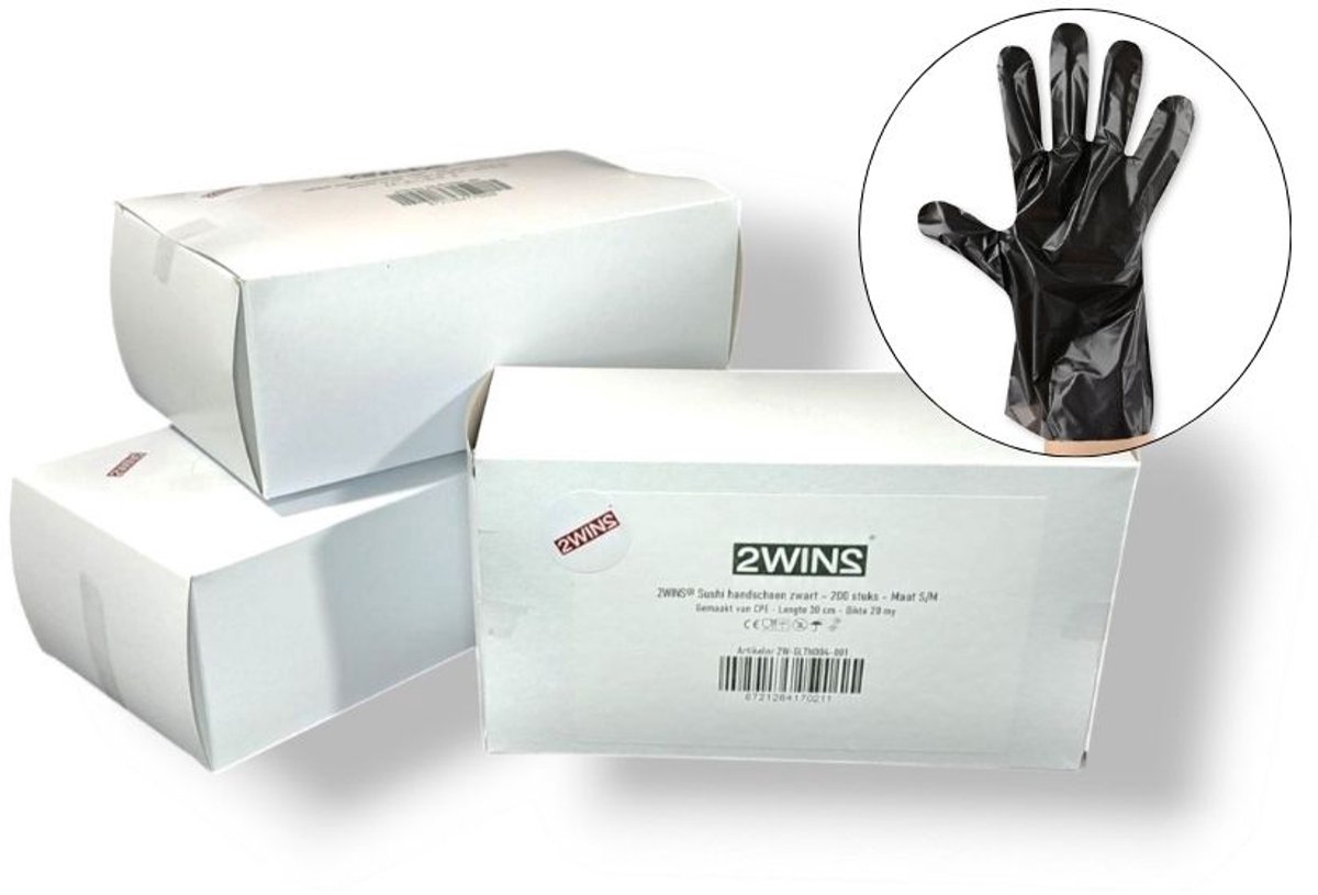 2WINS® - Zwarte Sushi handschoenen- maat S/M - 200 stuks