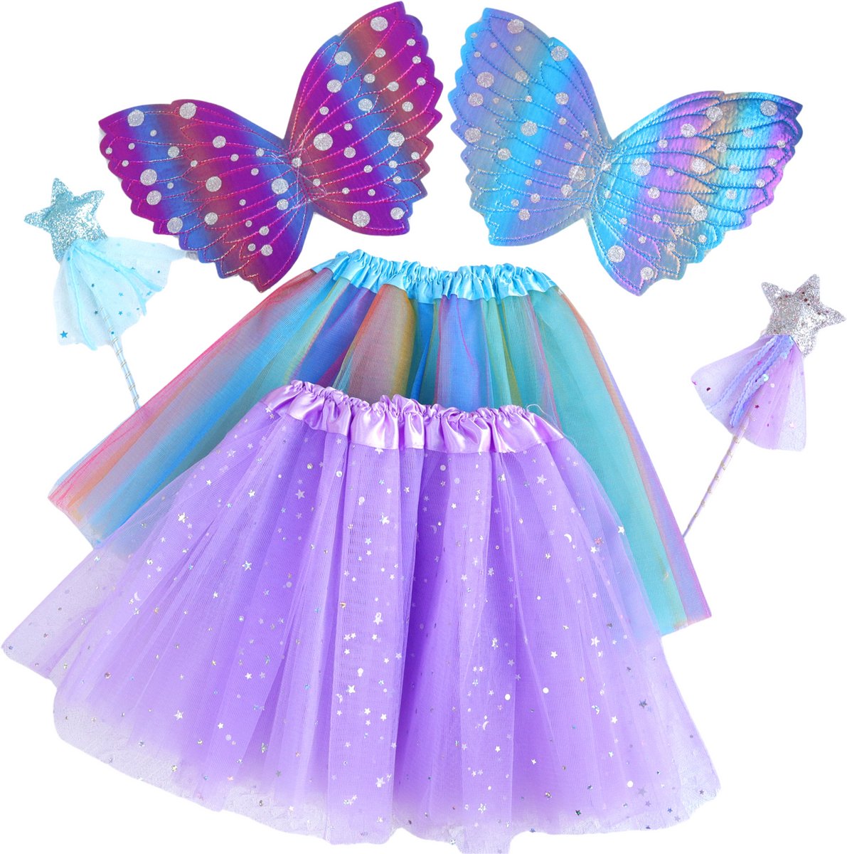 Joya Kids® Blauwe tutu met Vleugels en Staf | Tover fee Verkleedset voor Meisjes | Tutu verkleedkleding | Prinsessencape | Cape Set | Unicorn | Meisje Verkleedset | Carnvalskleding Halloween Meisjes | Met Staf, Vleugels en Tutu | Metallic Blauw — afbeelding 7