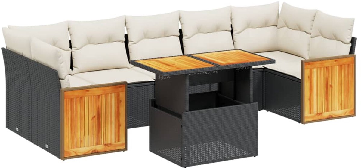 The Living Store 8-delige Loungeset met kussens poly rattan zwart - Loungebank - Lounge Set - Tuinlounge - Buitendecoratie - Outdoor Furniture