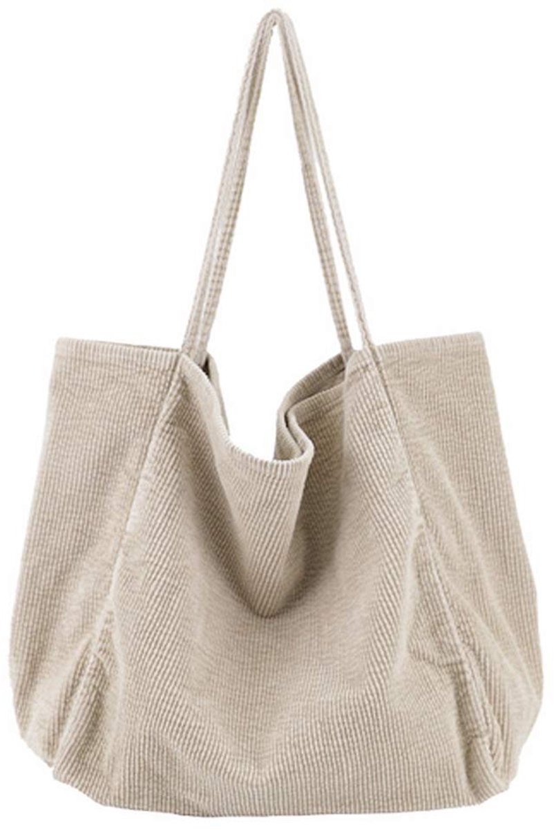 My Ninki ® Stijlvolle Corduroy Schoudertas voor Dames met Grote Opbergruimte en Elasticiteit in Beige