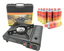 foto van SMH LINE Camping kooktoestel - draagbaar gasfornuis - incl. 10 gasflessen
