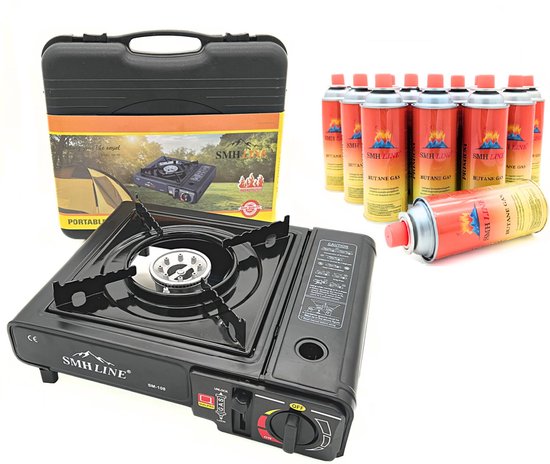 SMH LINE® Camping kooktoestel -Gasbranders- Draagbaar Gasfornuis- Incl. 10x Gasflessen