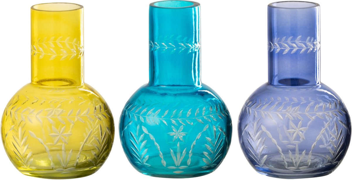 J-Line vaas Kalebas Tarifa - glas - mix - 3 stuks - Ø 11 cm Multi