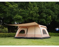 Kampeertent - beige - 2-4 personen - tent met luifel - inclusief handige opbergtas - kamperen - onderweg - outdoor - camping - waterdicht - buitentent - buiten overnachten - familietent - koepeltent - tunneltent - gezinstent - lichtgewicht -