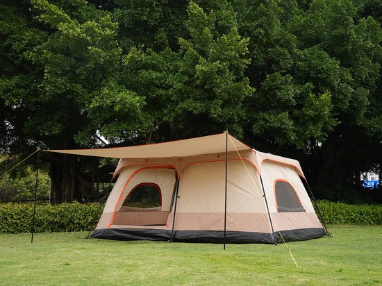Kampeertent - beige - 2-4 personen - tent met luifel - inclusief handige opbergtas - kamperen - onderweg - outdoor - camping - waterdicht - buitentent - buiten overnachten - familietent - koepeltent - tunneltent - gezinstent - lichtgewicht -