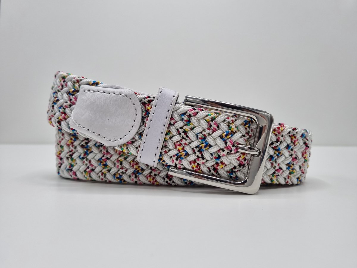Elastische riem - gevlochten broekriem - dames en heren riemen - kleur Flower Wit 105 cm