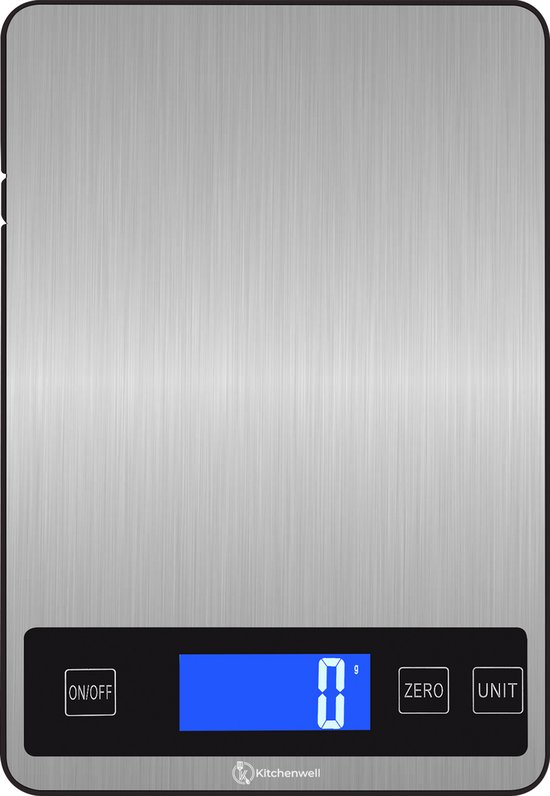 Kitchenwell Digitale Precisie Keukenweegschaal – Weegschaal Keuken - 1gr - 10kg – Tarra Functie - Grijs