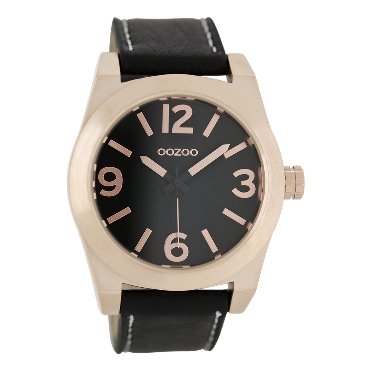 OOZOO Timepieces - Rosé goudkleurige horloge met zwarte leren band - C6739