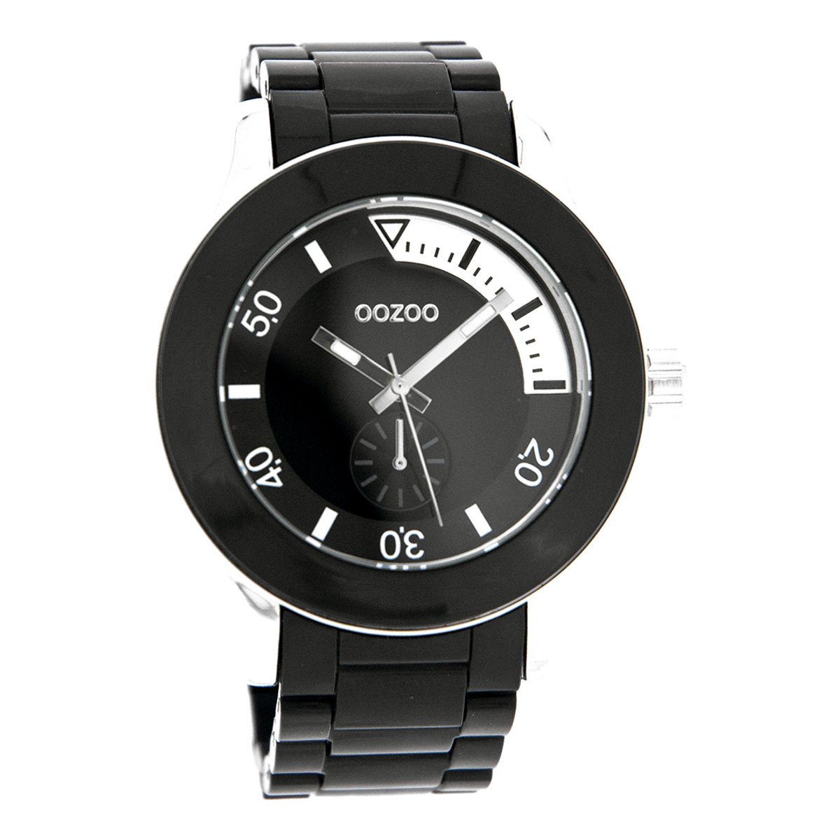 OOZOO Timepieces - Zilverkleurige horloge met zwarte kunststof horlogeband - C4259