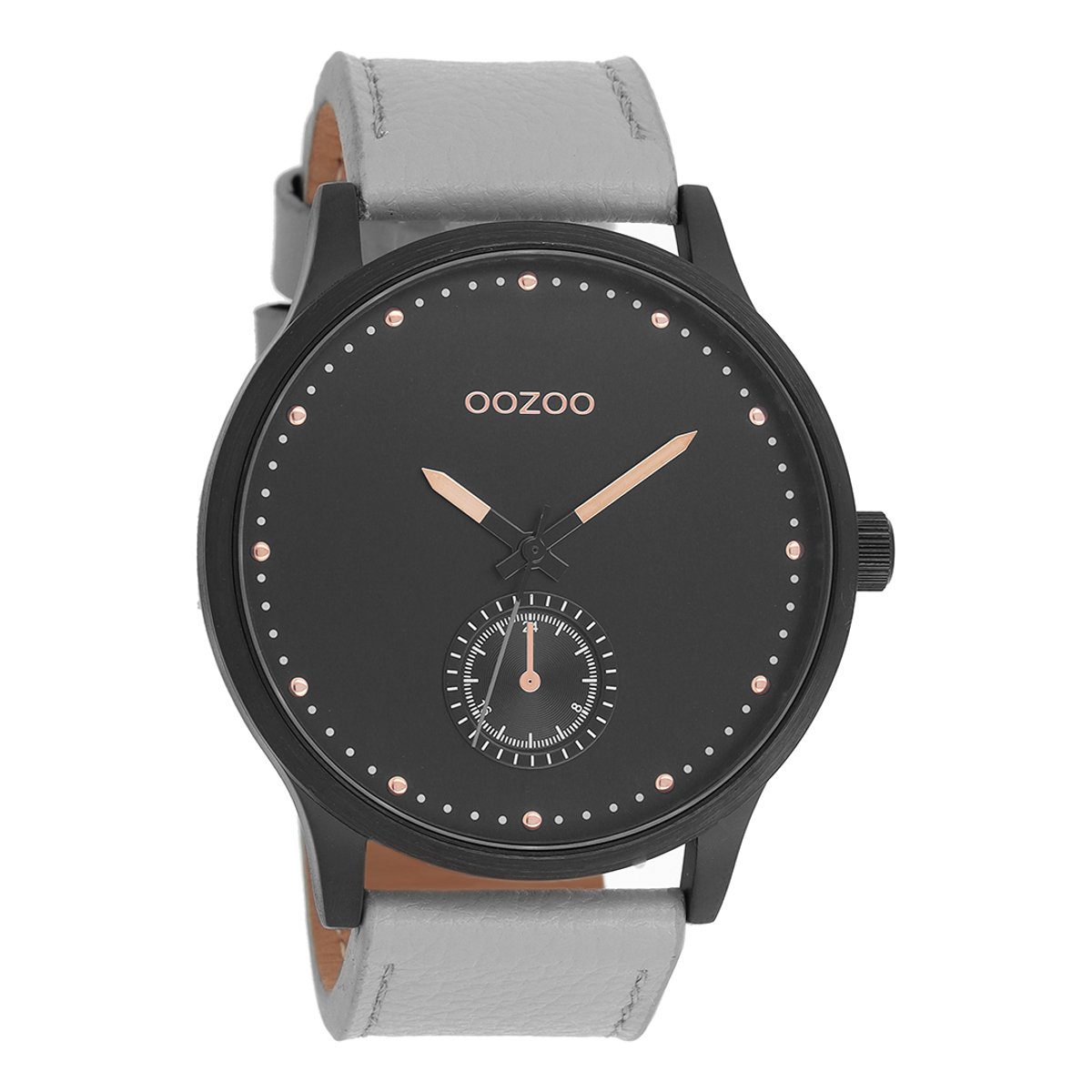 OOZOO Timepieces - Zwarte horloge met steengrijze leren band - C9006