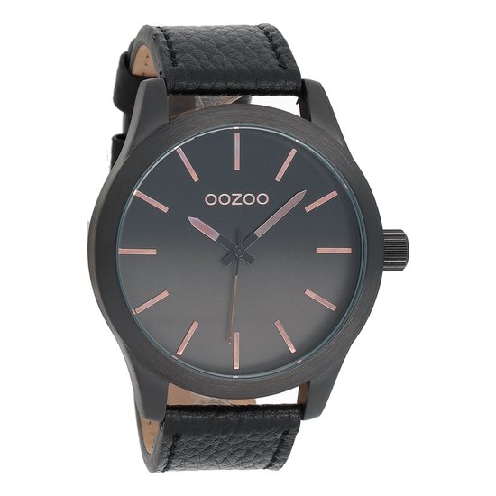 Montres OOZOO - Montre noire avec bracelet en cuir noir - C8558