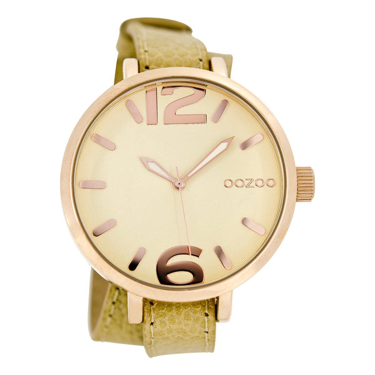 OOZOO Timepieces - Rosé goudkleurige horloge met zand leren band - C6835