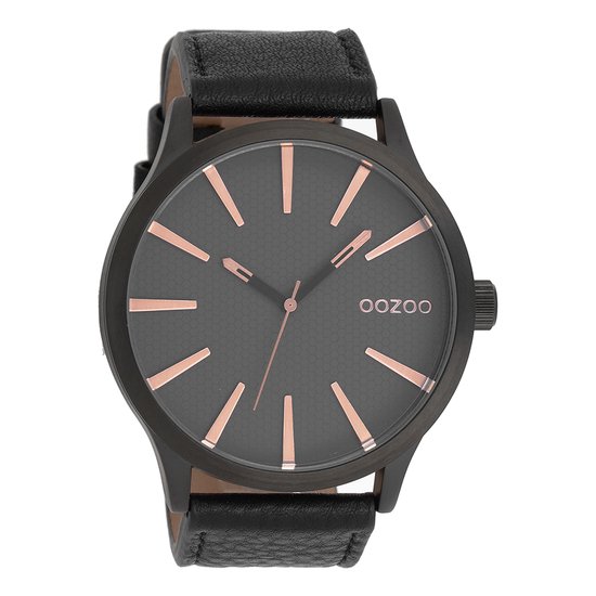 Montres OOZOO - Montre noire avec bracelet en cuir noir - C9043