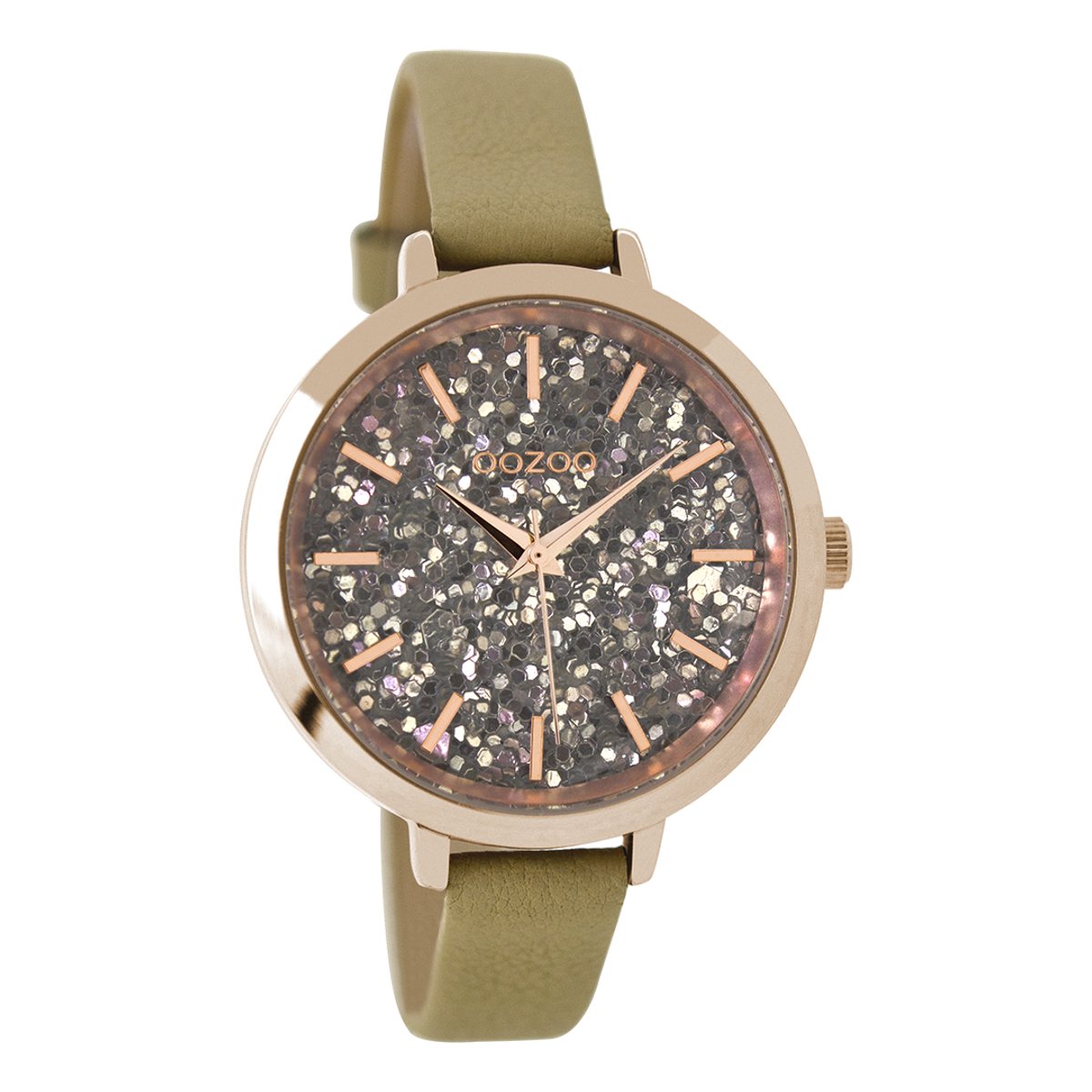 OOZOO Timepieces - Rosé goudkleurige horloge met zand leren band - C9145