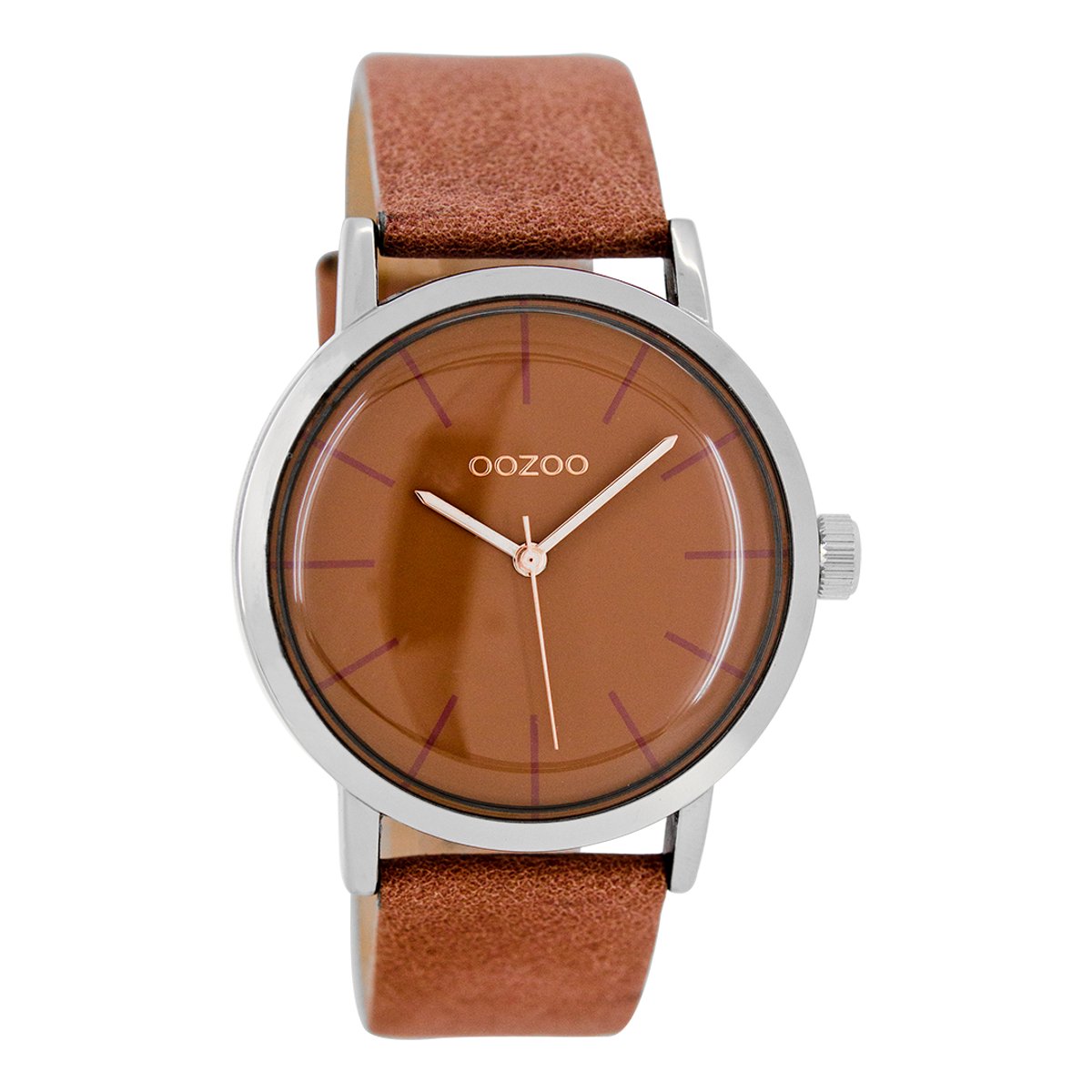 Zilverkleurige OOZOO horloge met poeder oranje leren band - C7563