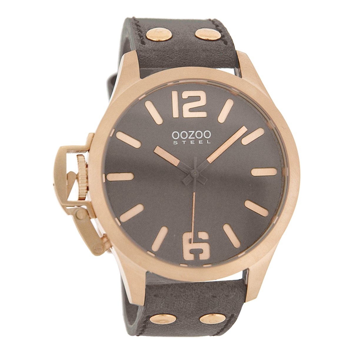 OOZOO Timepieces - Rosé goudkleurige horloge met grijze leren band - OS258