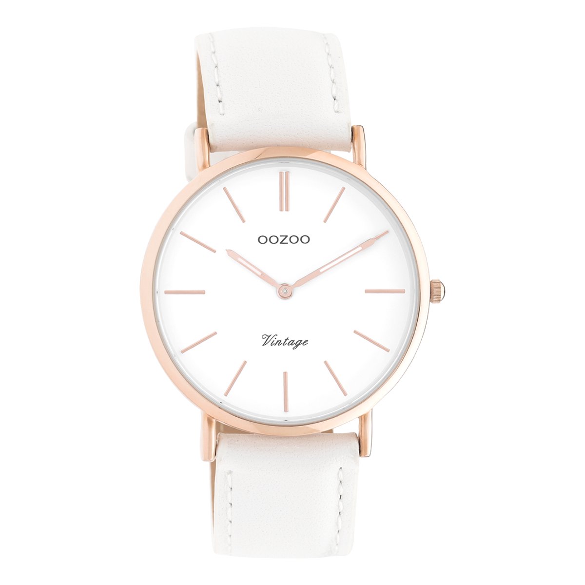 OOZOO Timepieces - Rosé goudkleurige horloge met witte leren band - C9316