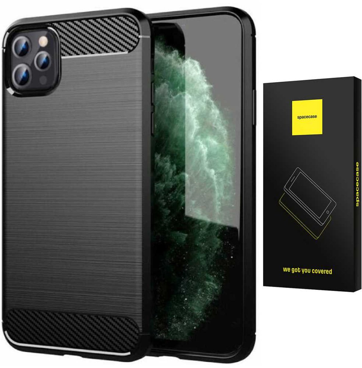 Spacecase Case Carbon Cover Voor Iphone 12 Pro Max Zwart