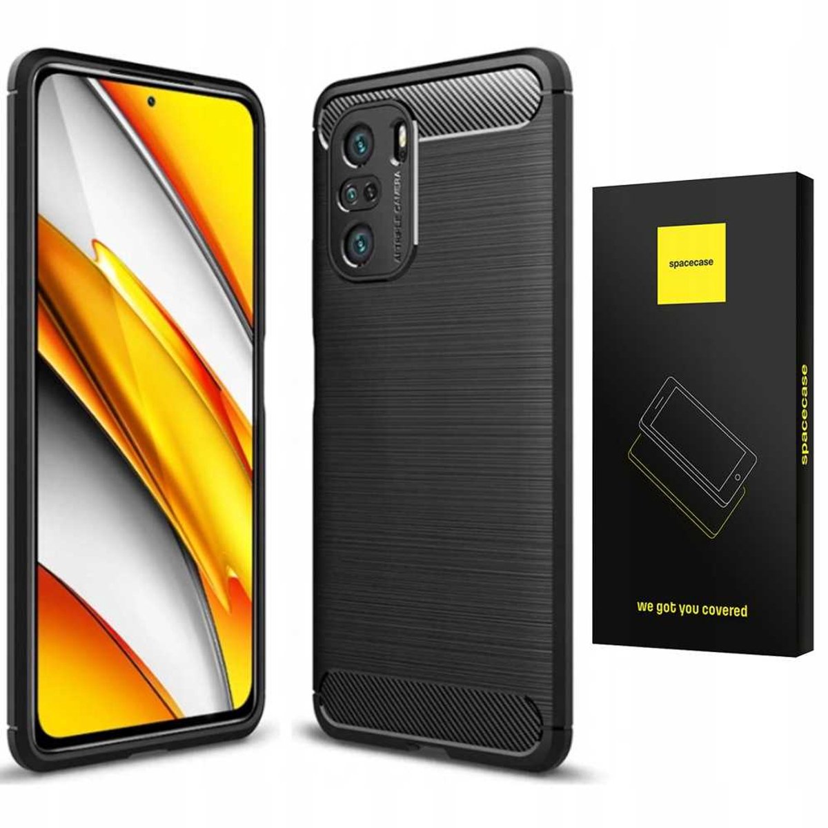 Spacecase Case Carbon Cover Voor Poco F3 Zwarte Case Bescherming
