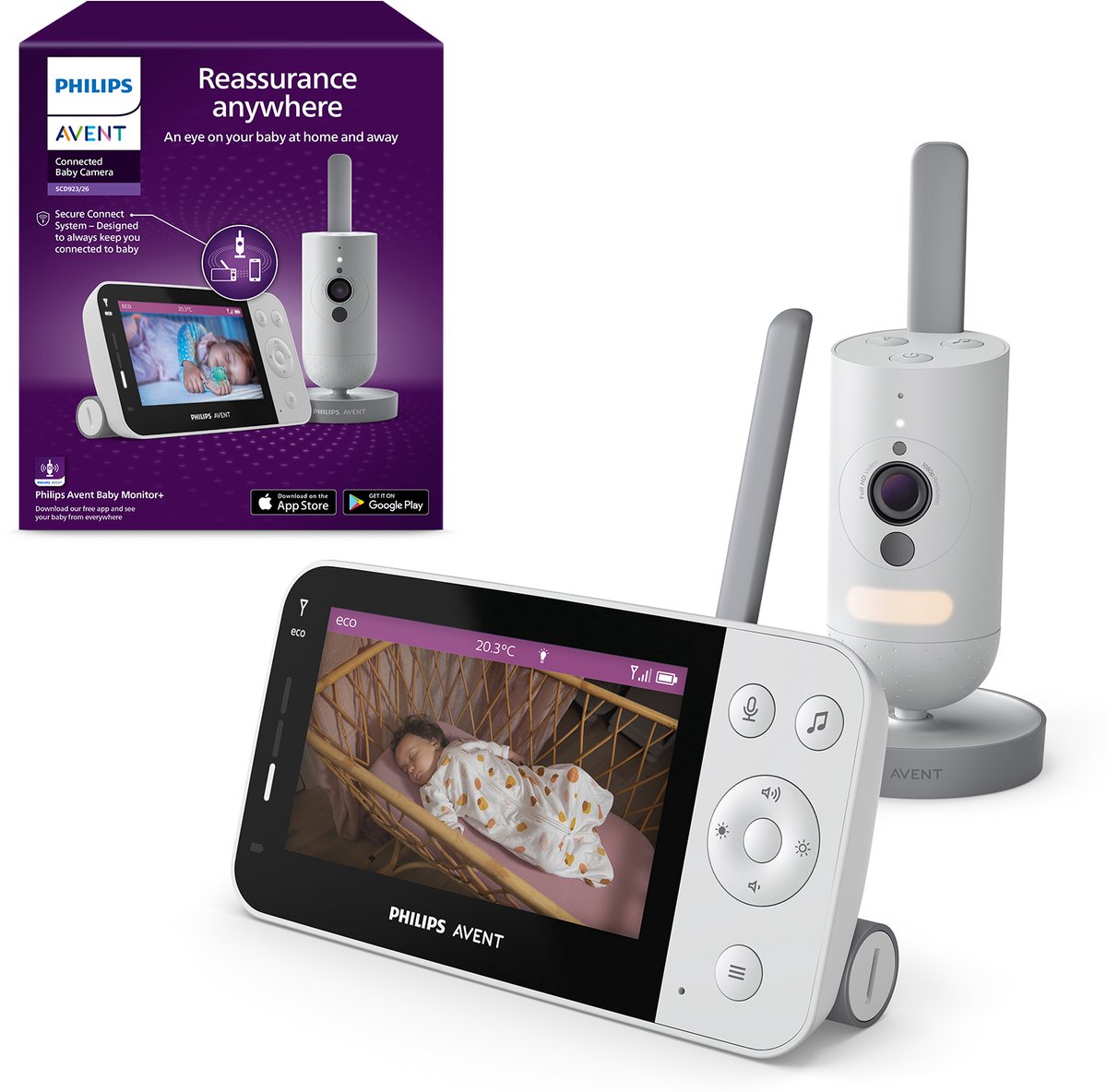 Afbeelding van Philips Avent Babyfoon met camera en app - Lichtgrijs - Babymonitor - SCD921/26
